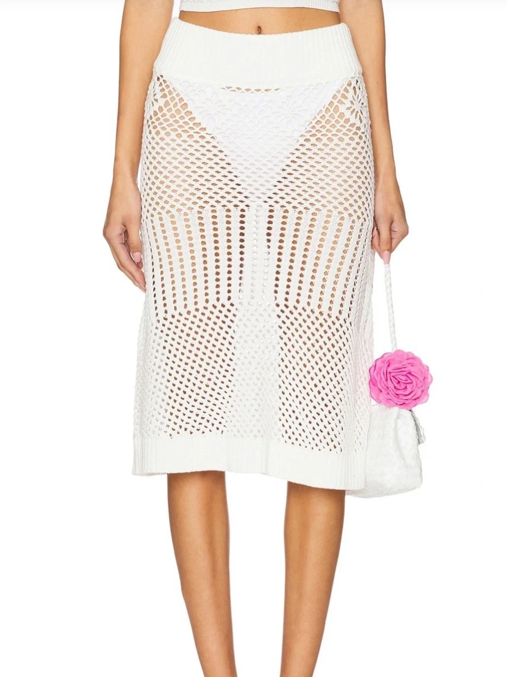 Frankie's Bikinis White Crochet Midi Swim Cover-Up Skirt